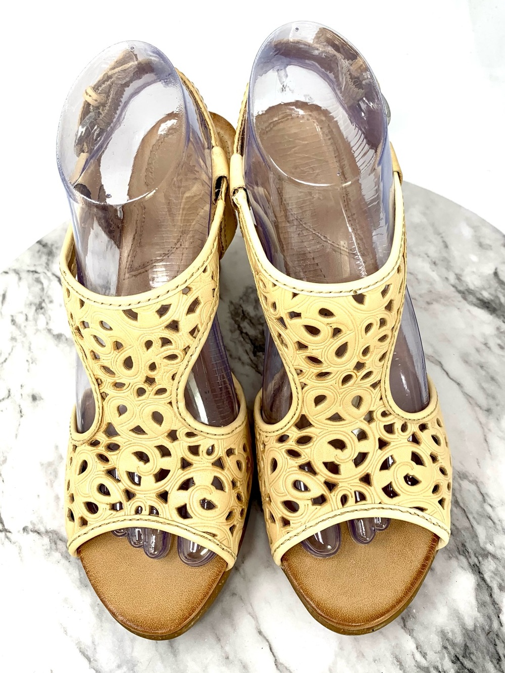 Naya Alpine Laser Cut Tan Leather Slingback Sandal Pumps 8.5 Classic Boho Summer - Picture 6 of 16